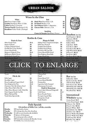Urban Saloon Drink Menu