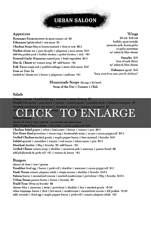 Urban Saloon Menu
